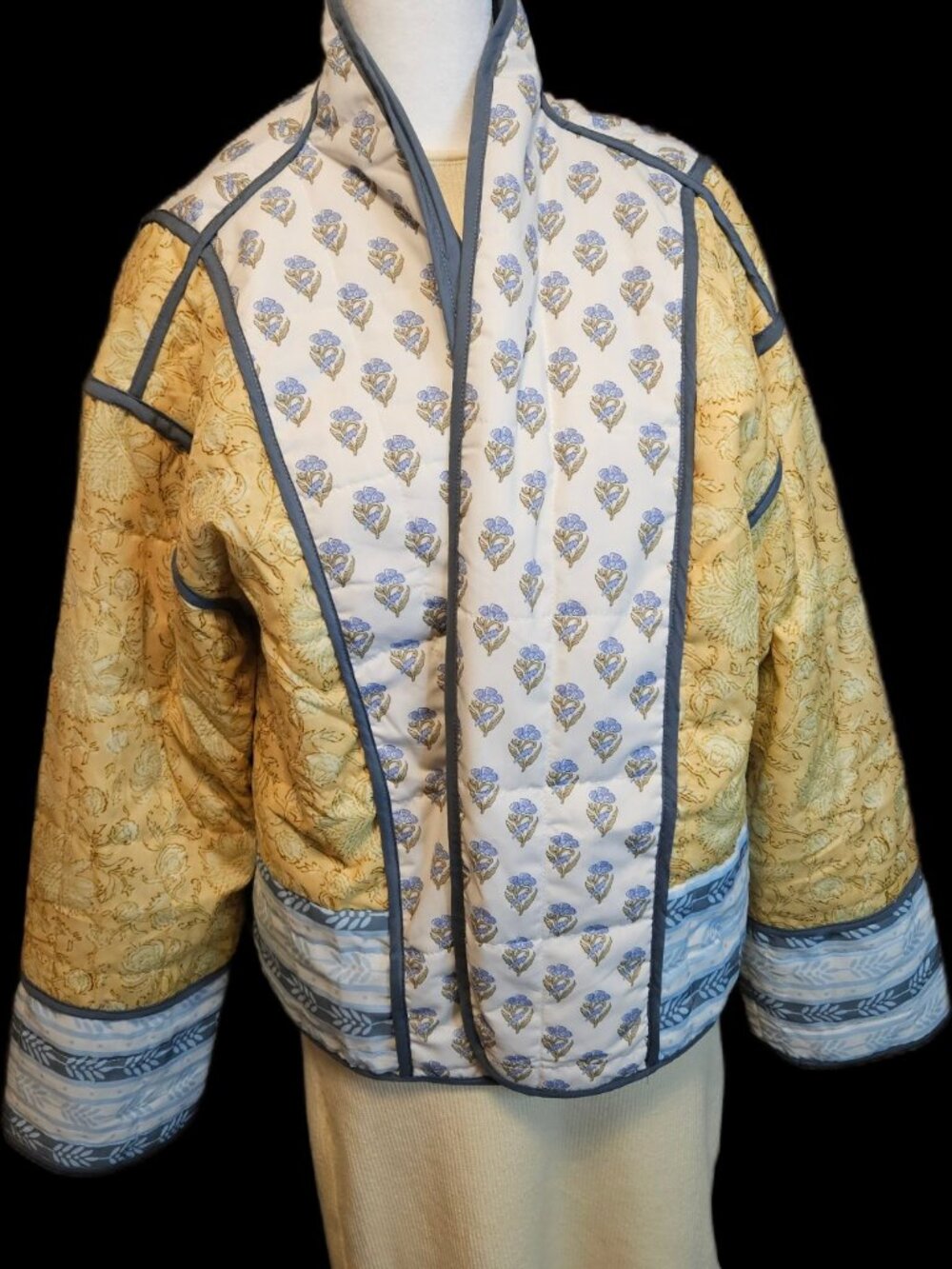 Size L Polygram Quilted Patchwork Open Front Jacket NWT